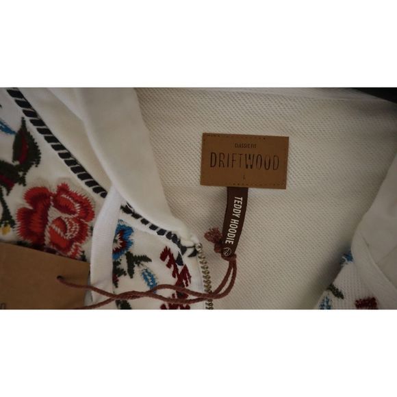 Driftwood Women Sz L White Brielle Embroidered Full Zip Classic Fit Teddy Hoodie - Picture 5 of 9
